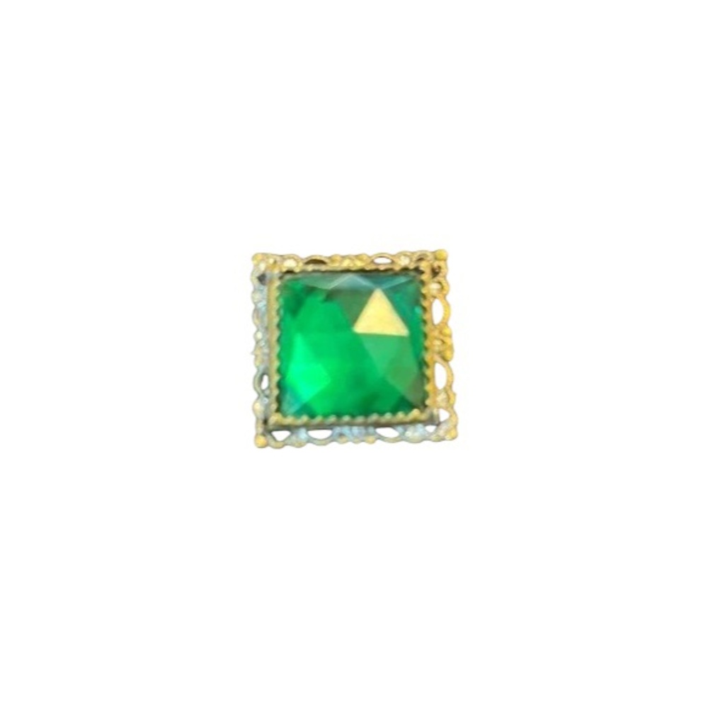 Antique C Clasp Brooch With Dark Green Multifaceted Center
